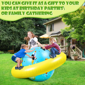 Poen inflatable dome rocker bouncer used by multiple children to build balance