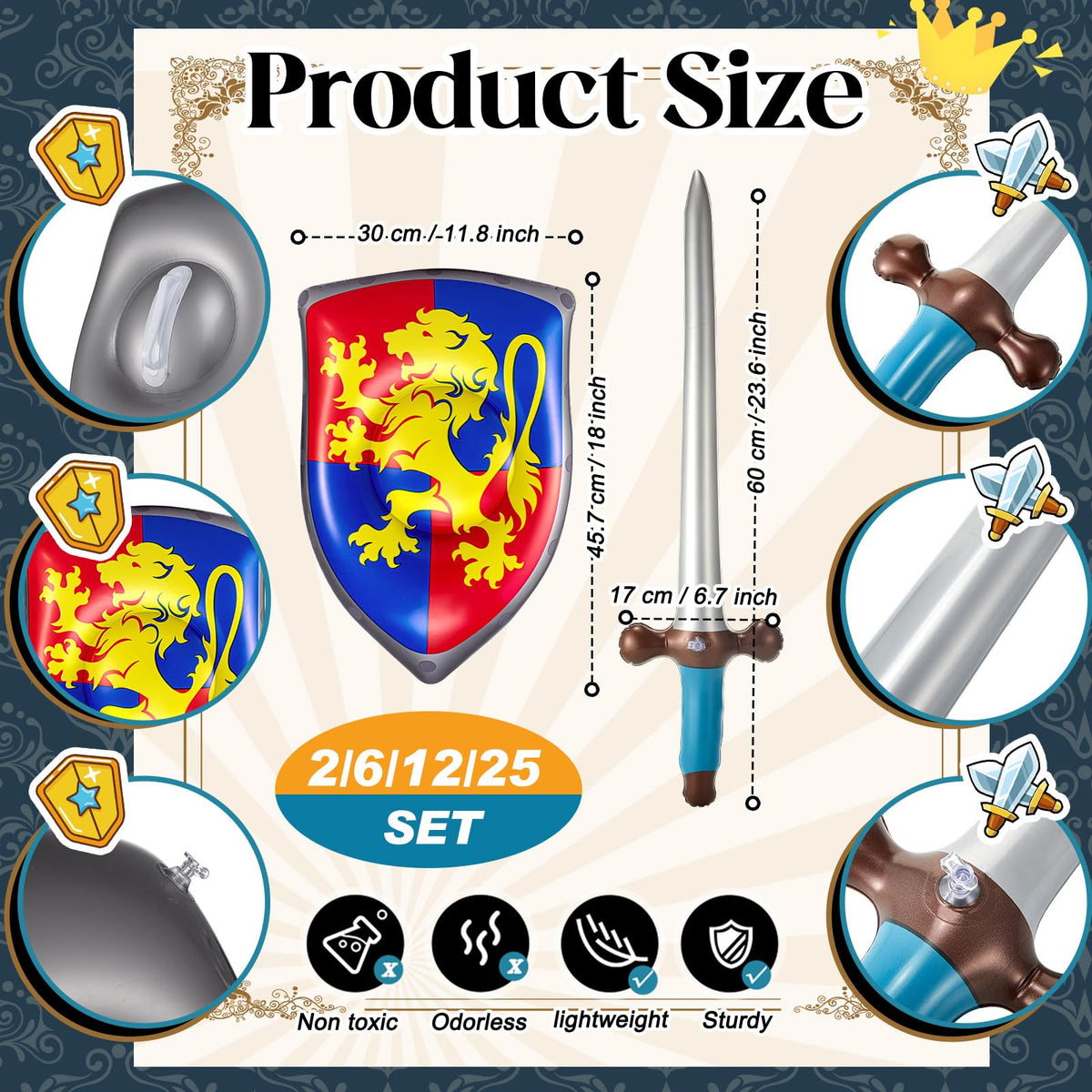 Poen inflatable shield with lion motif, front view for easy grip decor