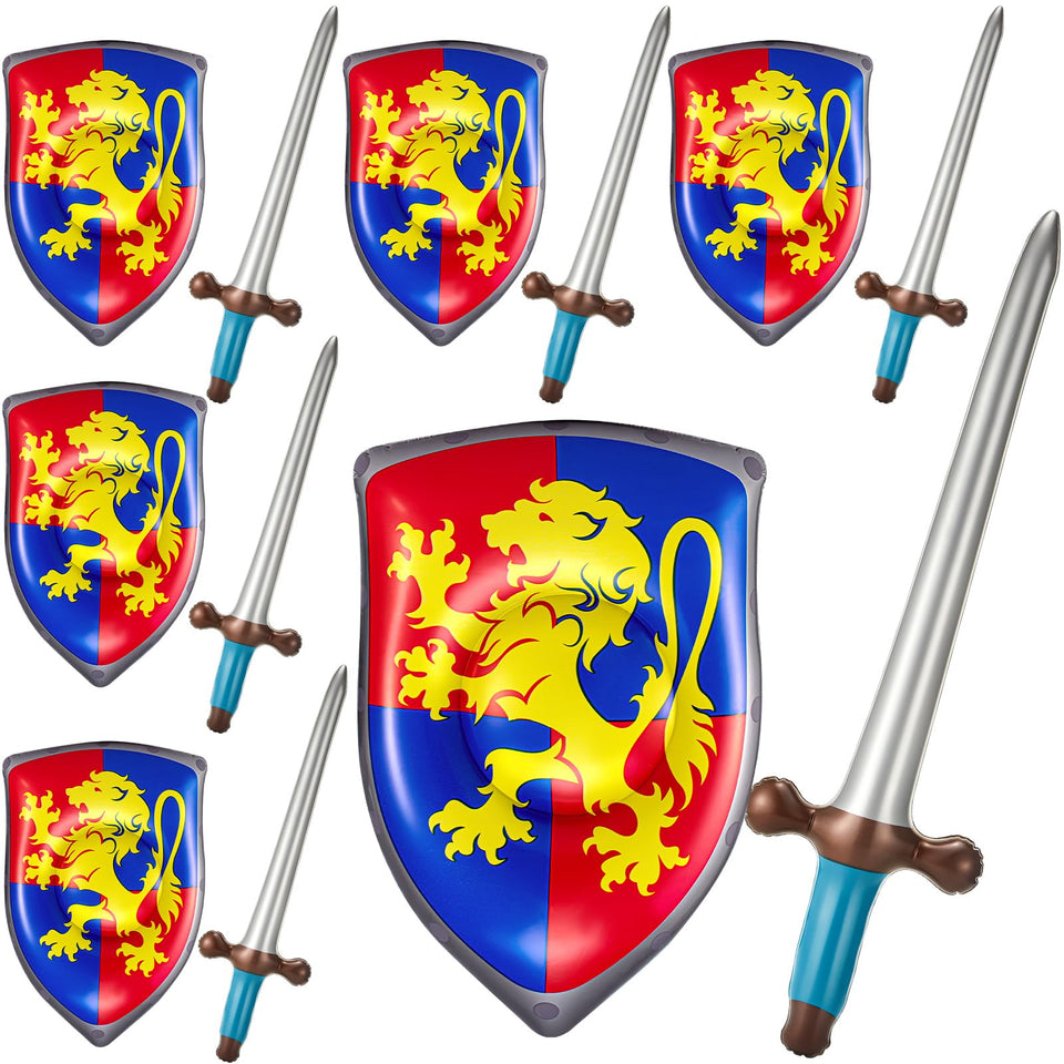Poen inflatable sword with lion motif, front view for prince party fun