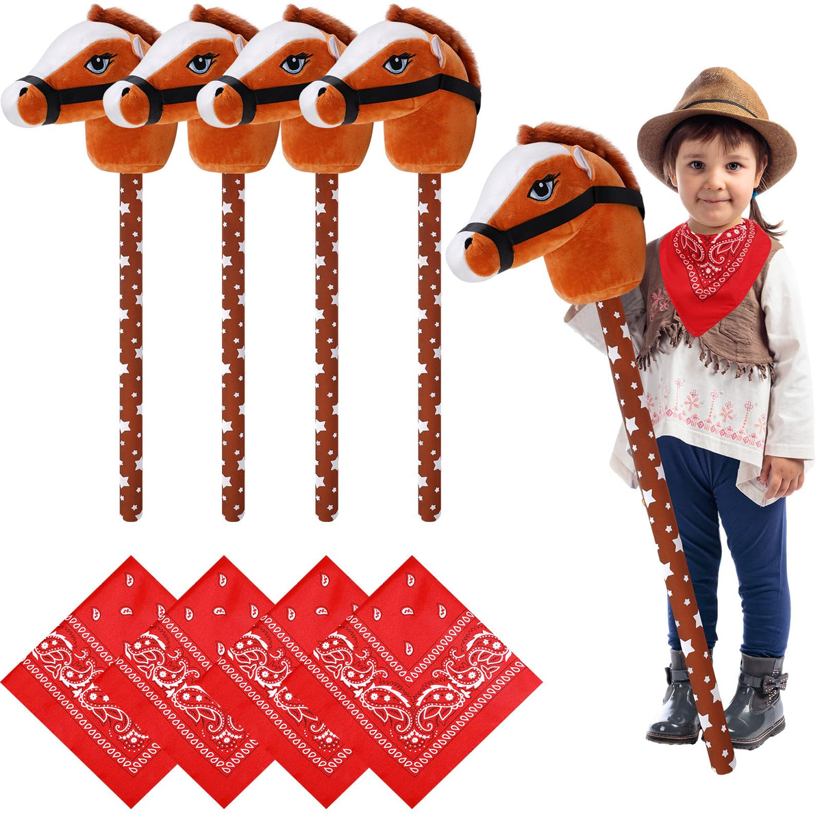 Poen light brown horse stick with sound for immersive pretend play.