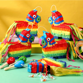Poen mini donkey pinatas showcase rainbow hues for festive photos and party activities.