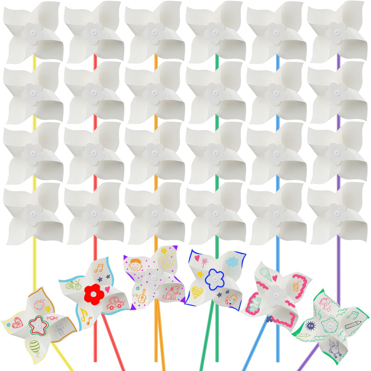 Poen pinwheels color-your-own white 5-inch kit for kids' crafting and outdoor decor.