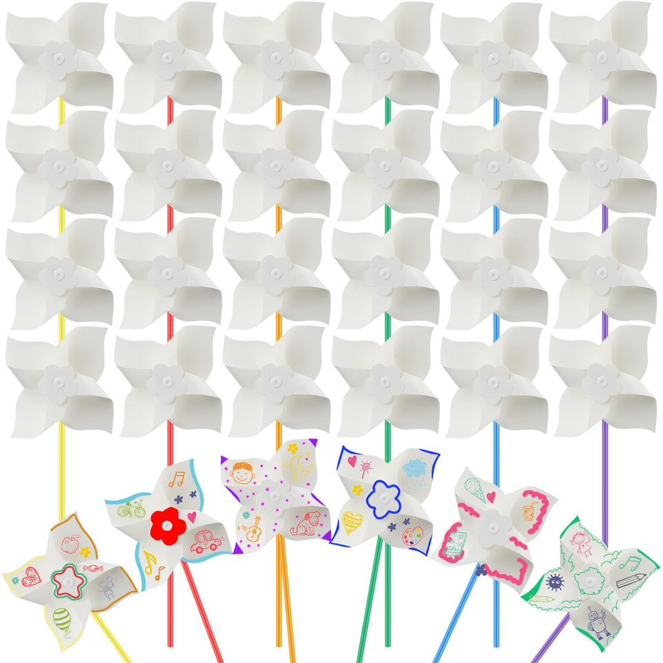 Poen pinwheels color-your-own white 5-inch kit for kids' crafting and outdoor decor.