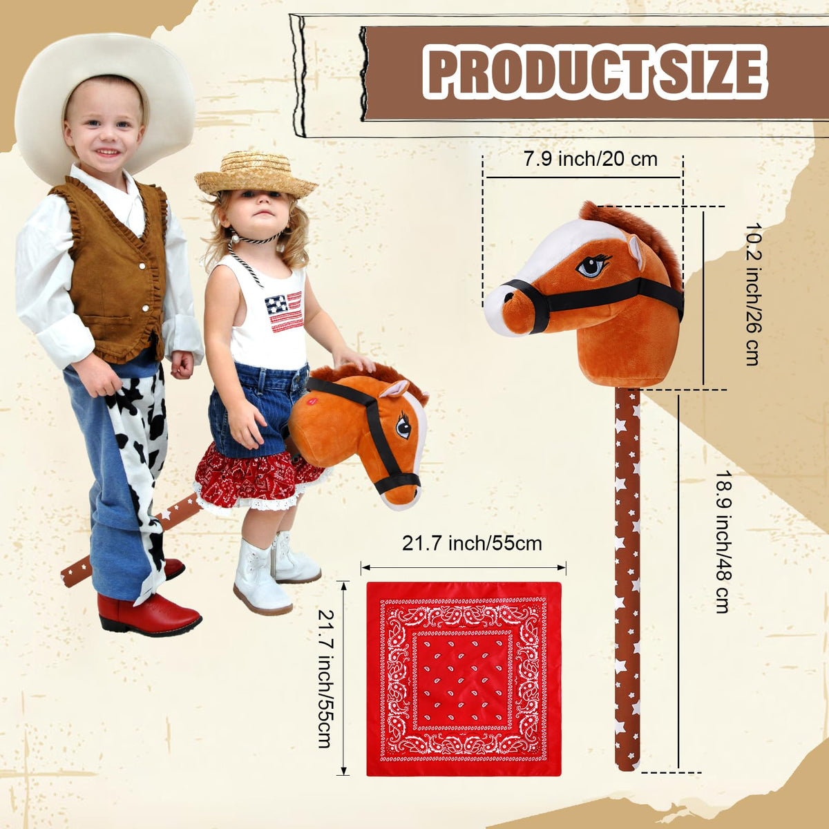 Poen red bandana on horse head adds vibrant costume detail for roleplay.