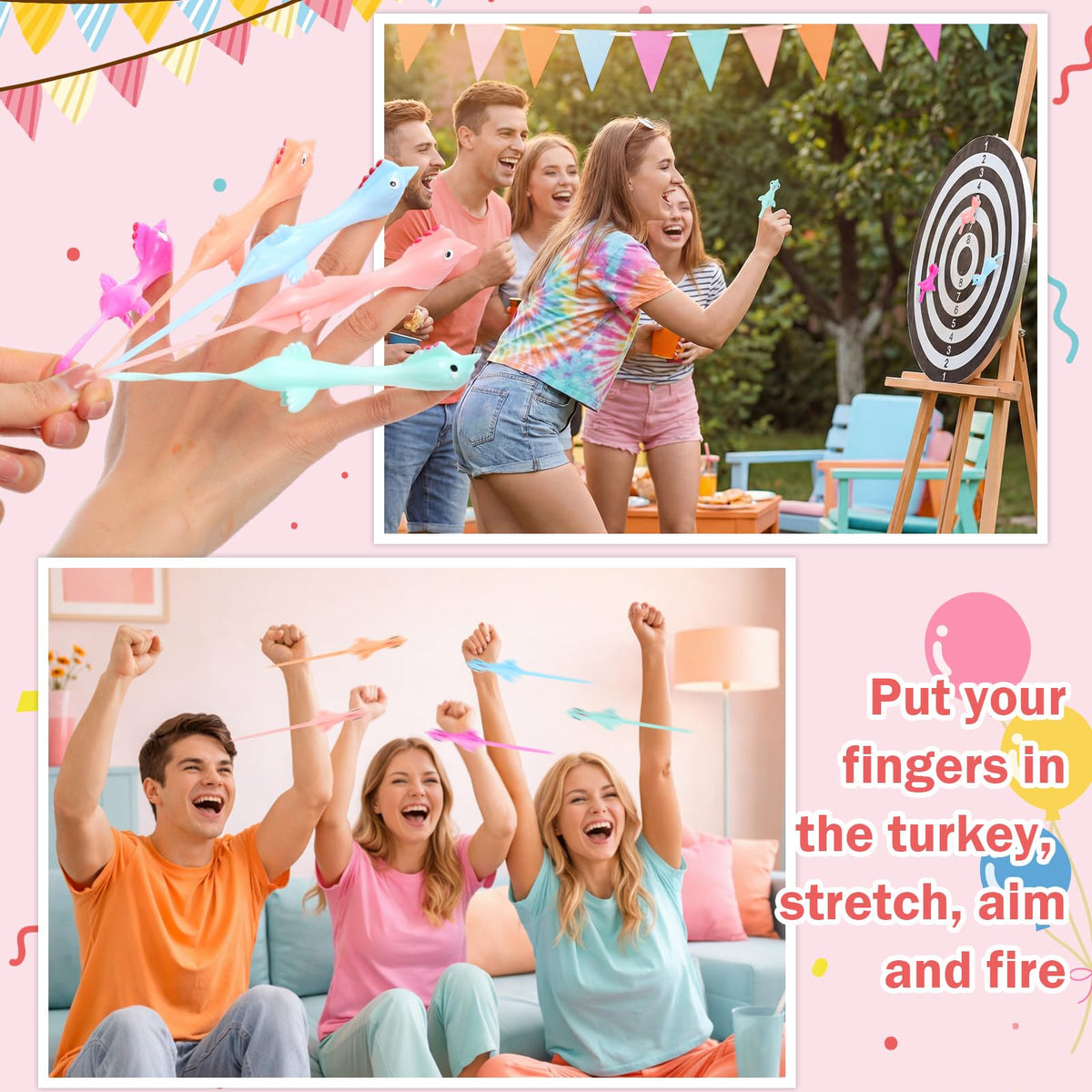 Poen slingshot chicken pink 10cm colorful party favor for celebrations