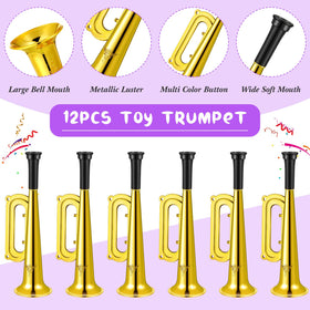 Gold metallic trumpets ready for sports events to spark cheers.