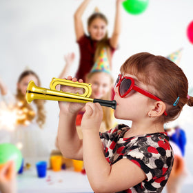 Compact seven-inch trumpets fit in small hands for easy play.