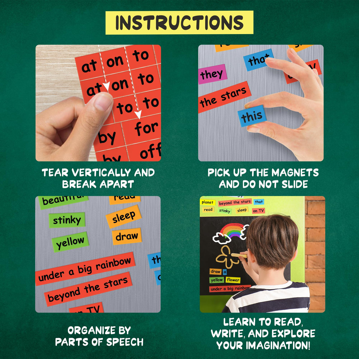 Poetry Tiles support spelling and writing through playful magnet play.
