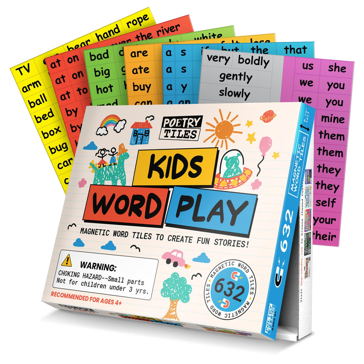 Poetry Tiles on the fridge help kids build sentences with magnetic words.