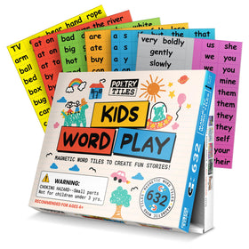 Poetry Tiles on the fridge help kids build sentences with magnetic words.