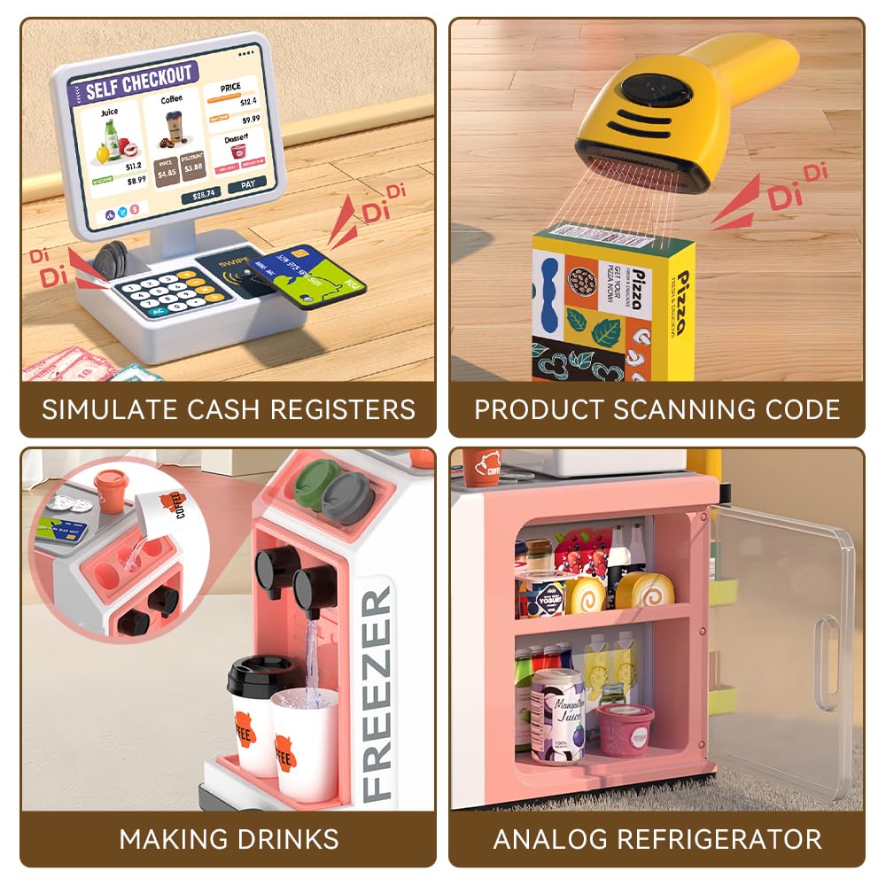 POFJOEQ cash register playset shows 48 accessories for diverse pretend scenarios