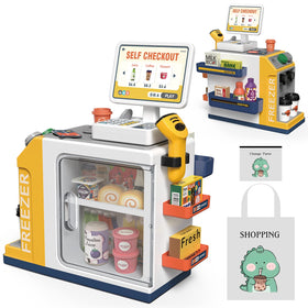 POFJOEQ cash register playset front view with scanner and drawer for realistic checkout play