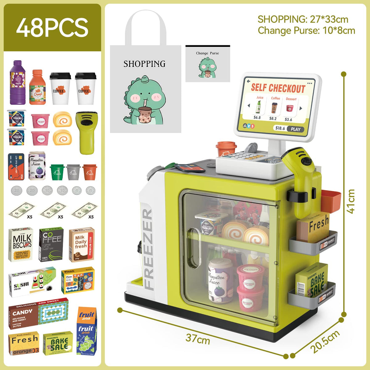POFJOEQ play money set; kids practice counting and transactions with authentic-looking bills
