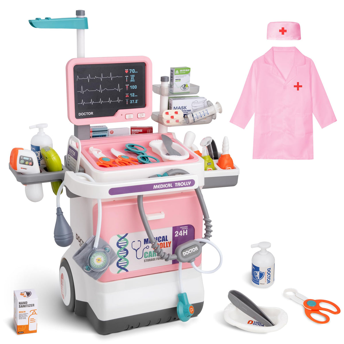 POFJOEQ doctor kit for toddlers in pink cart enhances imaginative play