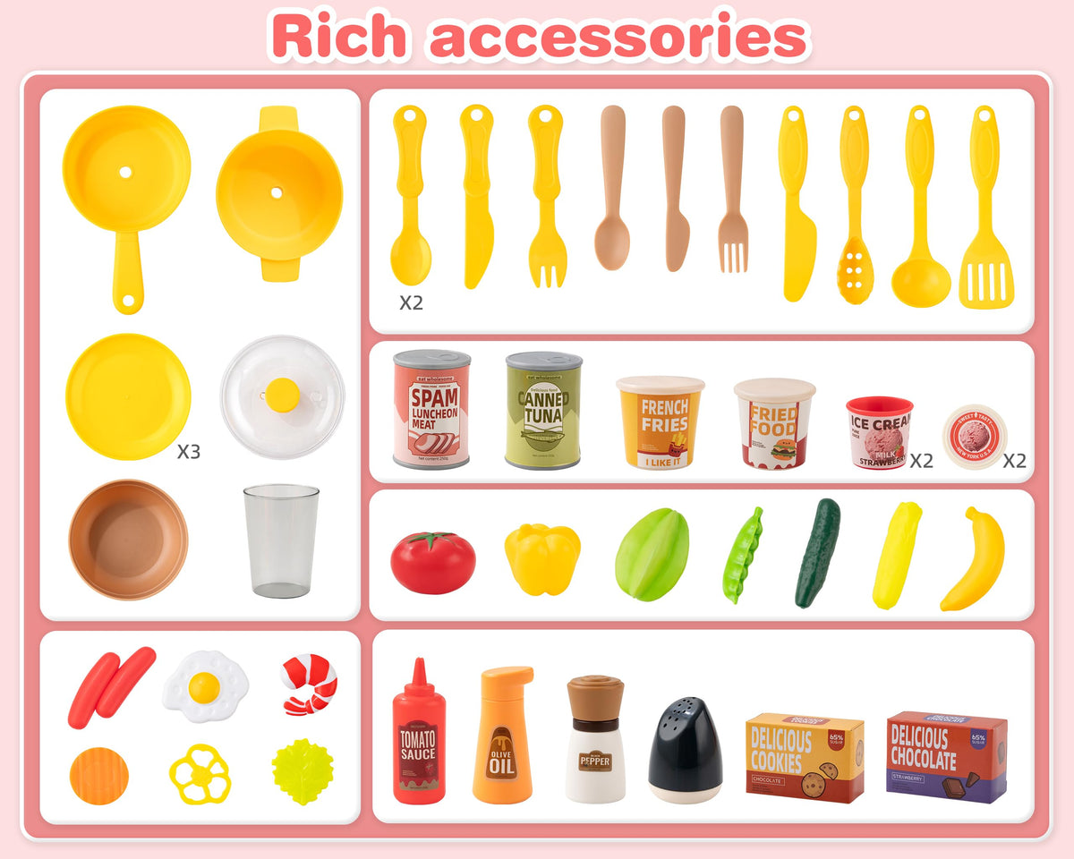 POFJOEQ Kids Kitchen Play Set pink theme appealing to 3-5-year-olds.