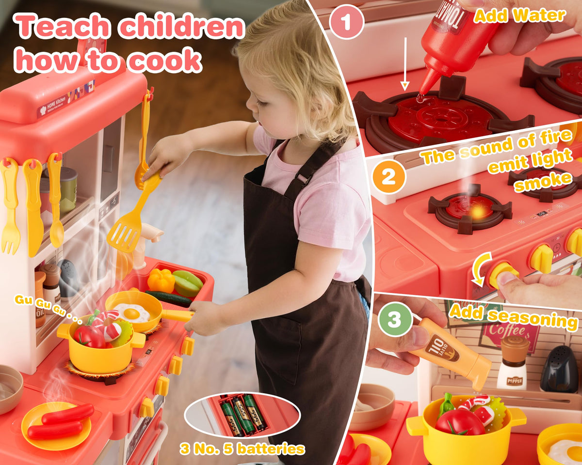 POFJOEQ Kids Kitchen Play Set sink with running water for interactive water play.