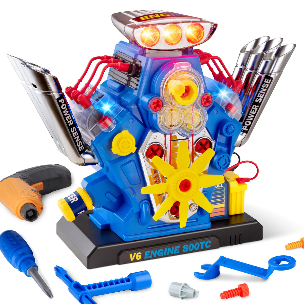 POFJOEQ STEM New V6 engine kit front view demonstrates realistic assembly for kids