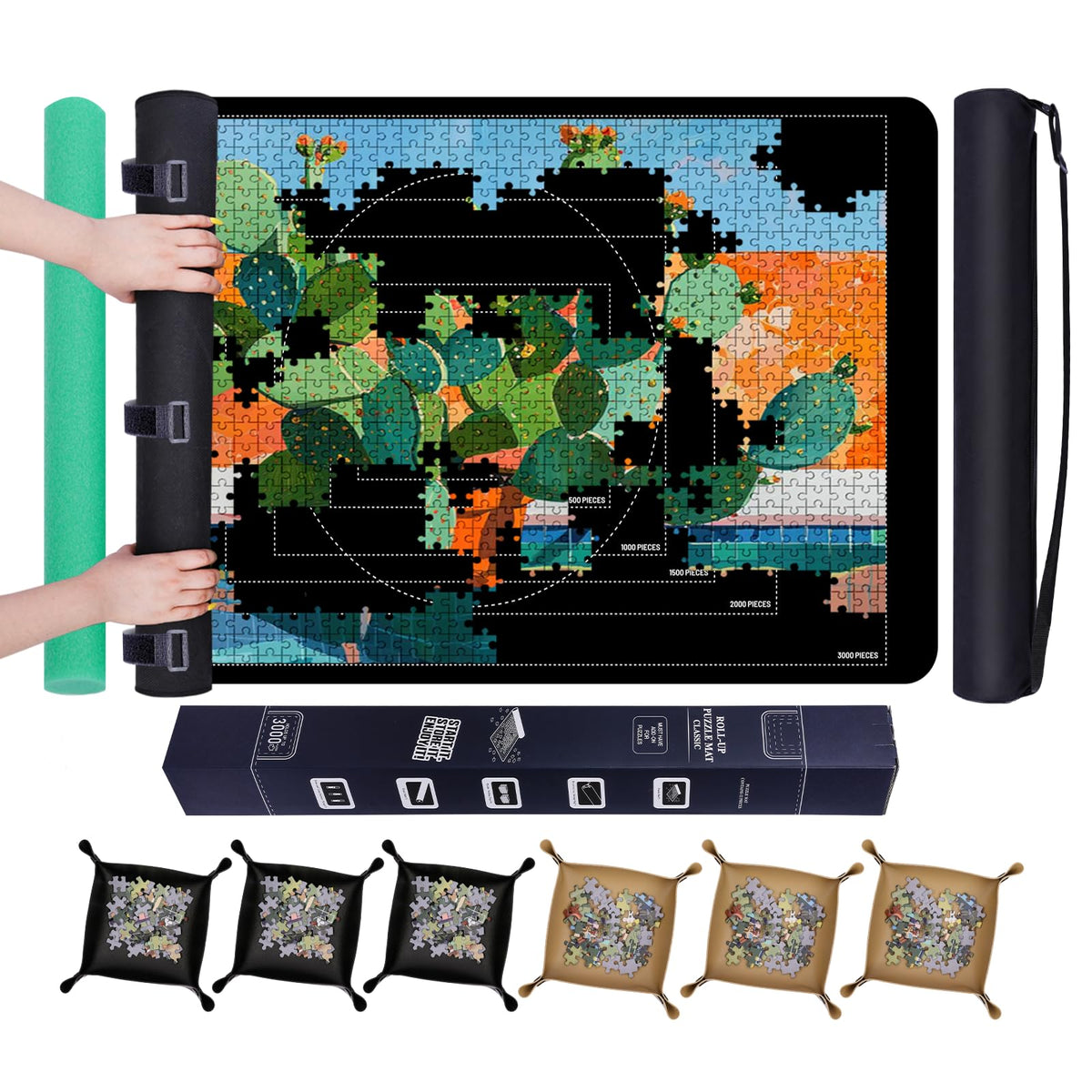Pohxev puzzle mat roll up 53x35 inches in use keeps pieces organized.