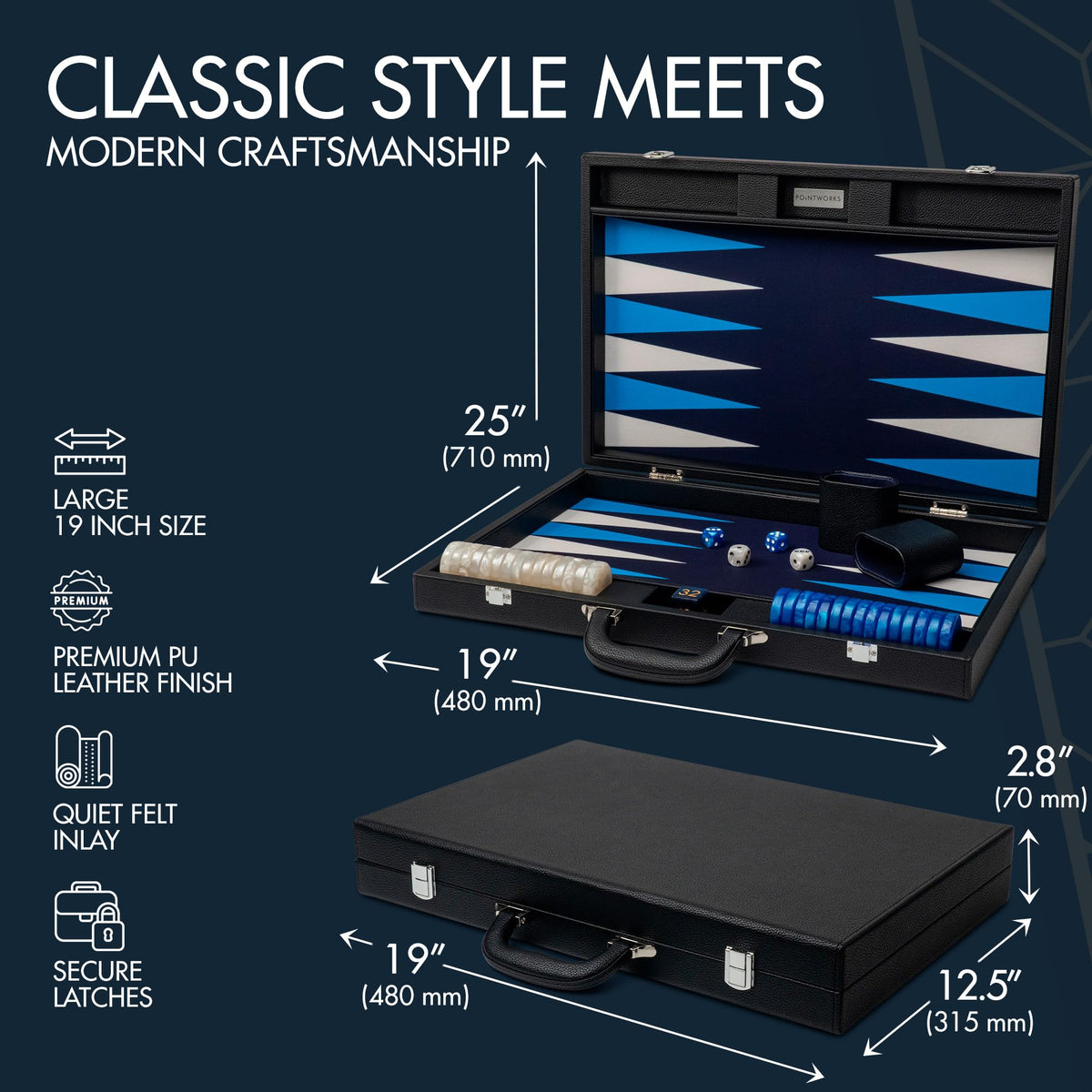 Pointworks rolled edges and chrome clasps emphasize durability and elegance