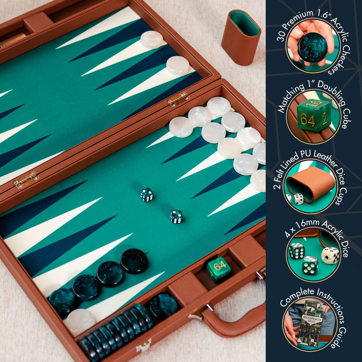 Pointworks acrylic checkers 1.6-inch, each unique for tactile game feel