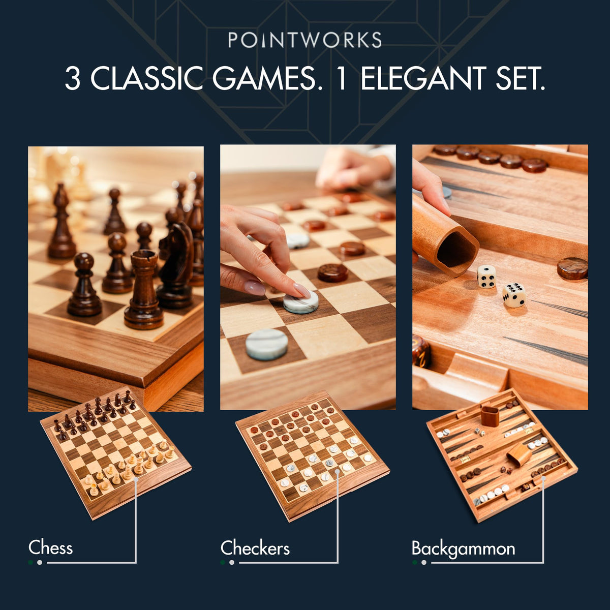 Pointworks folding two-sided board for chess and backgammon surfaces