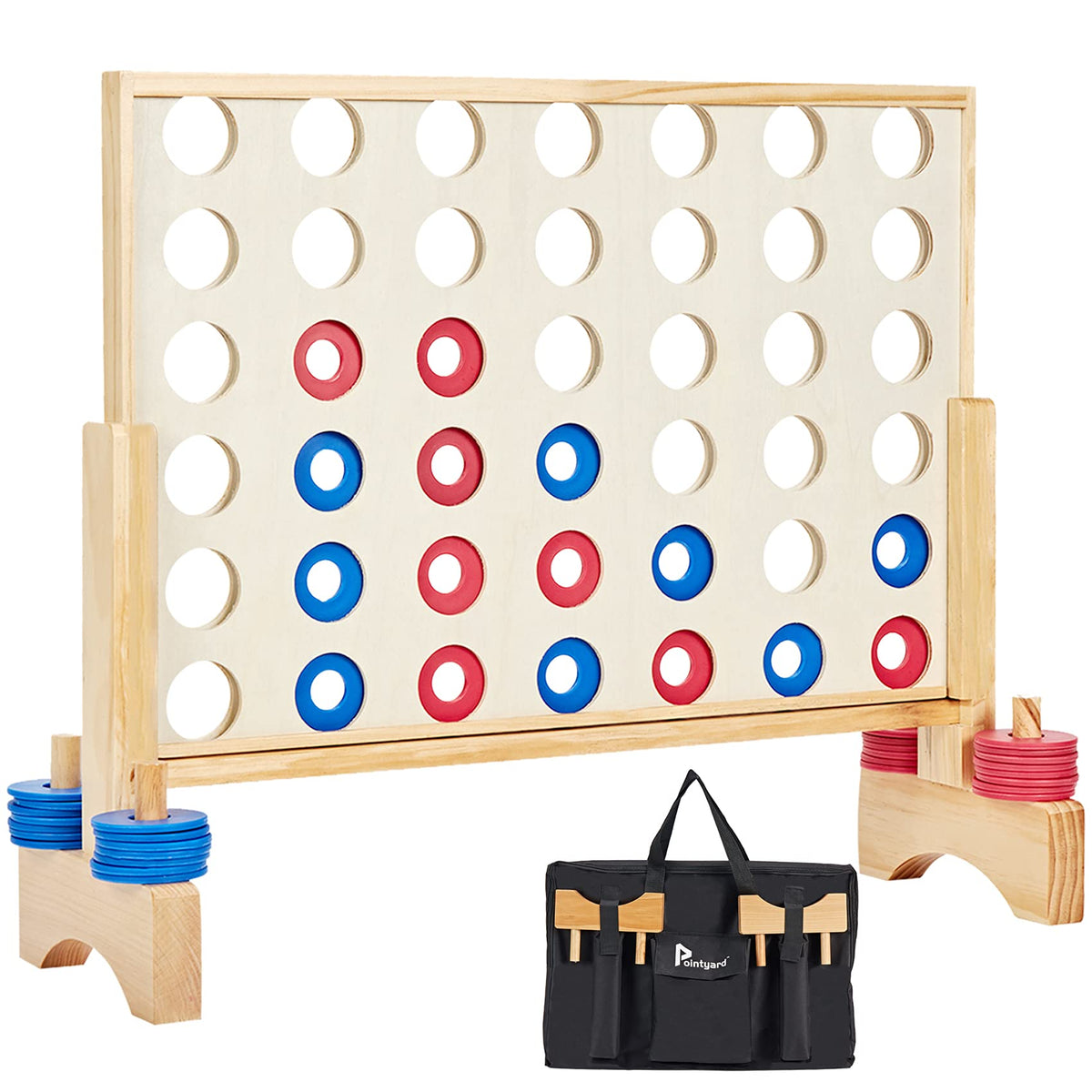 Pointyard Giant 4-in-a-Row board ready for indoor and outdoor play.