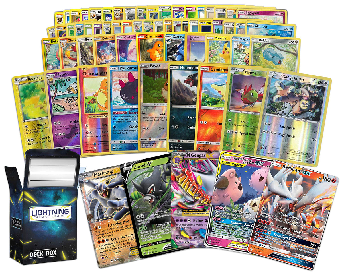 Pokemon 100-card bundle with LCC deck box keeps cards organized for play