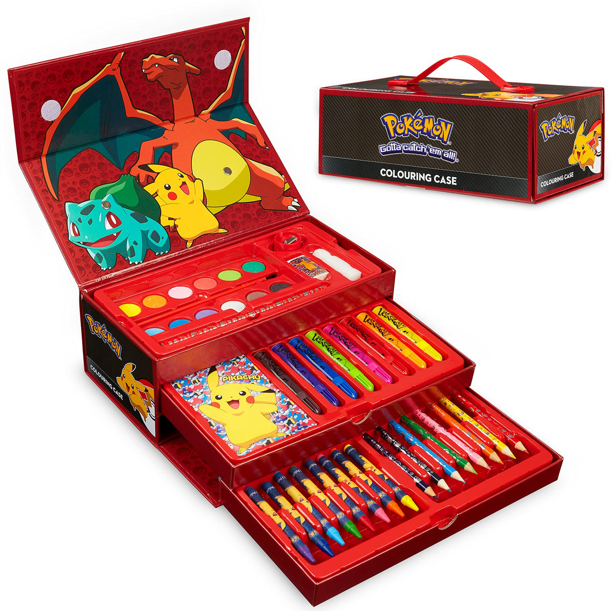 Pokemon Art Set contents displayed, all-in-one creativity kit for kids at home