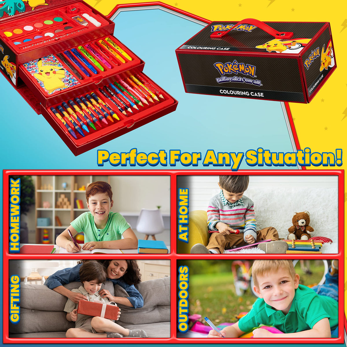 Pokemon Art Set travel carry case keeps supplies organized on the go