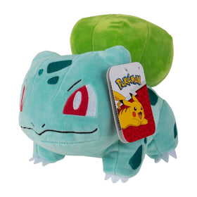 Pokémon Bulbasaur 8-inch plush, front view, soft and cuddly for bedtime stories