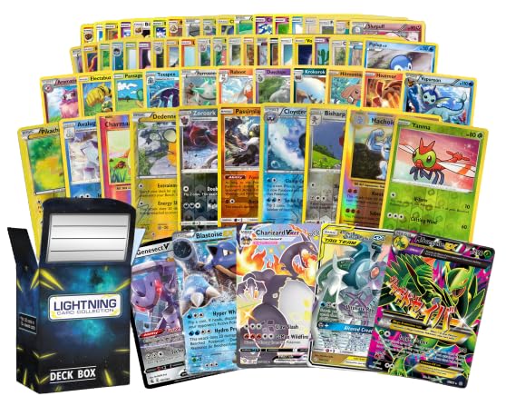 Pokémon cards bundle showing 50-card assortment with LCC deck box for easy organization