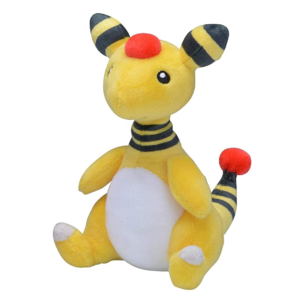 Pokemon Center Ampharos plush doll front view for display and cuddling.