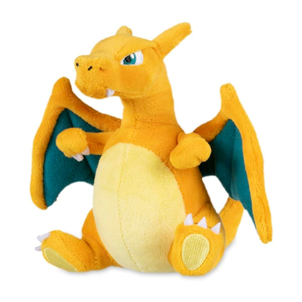 Pokémon Center Charizard Sitting Cuties plush front view, a cheerful desk companion with upright posture.