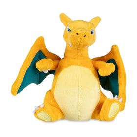 Pokémon Center Charizard Sitting Cuties plush side view, a compact display piece for shelves.