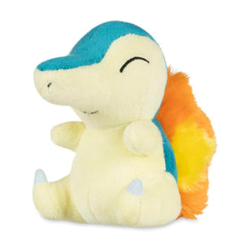 Pokémon Center Cyndaquil Sitting Cuties Plush sits up on desks for cute space saving display
