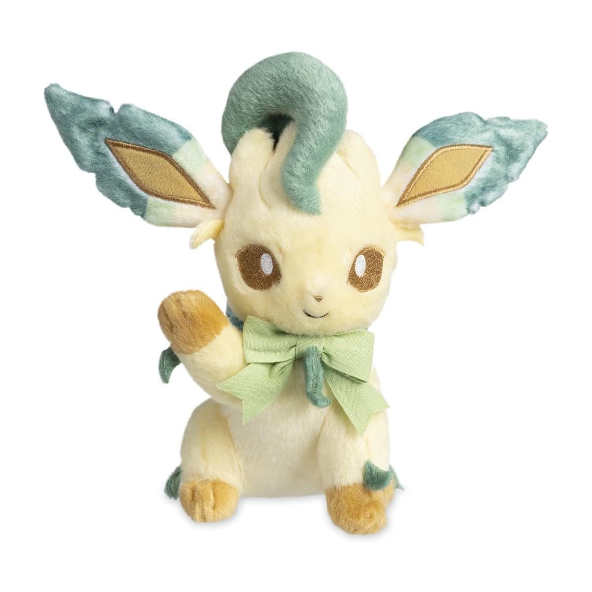 Pokemon Center Leafeon Plush embroidery detail highlights stitching quality.
