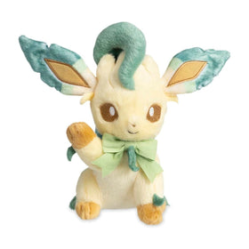 Pokemon Center Leafeon Plush embroidery detail highlights stitching quality.