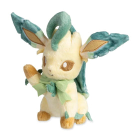 Pokemon Center Leafeon Plush front view with soft fabric for cuddling.