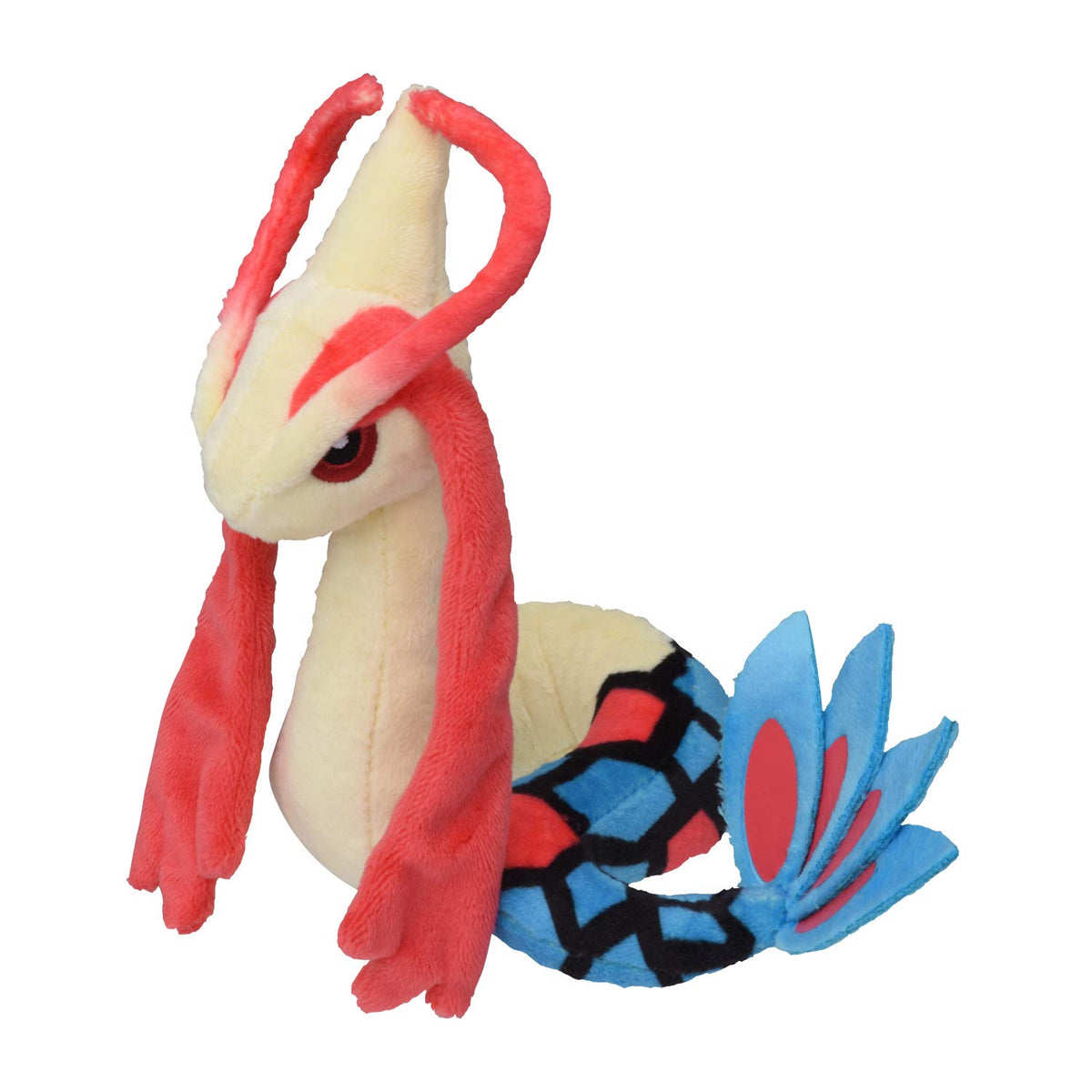 Pokemon Center Milotic plush, side view; a cozy display piece and cuddle friend.