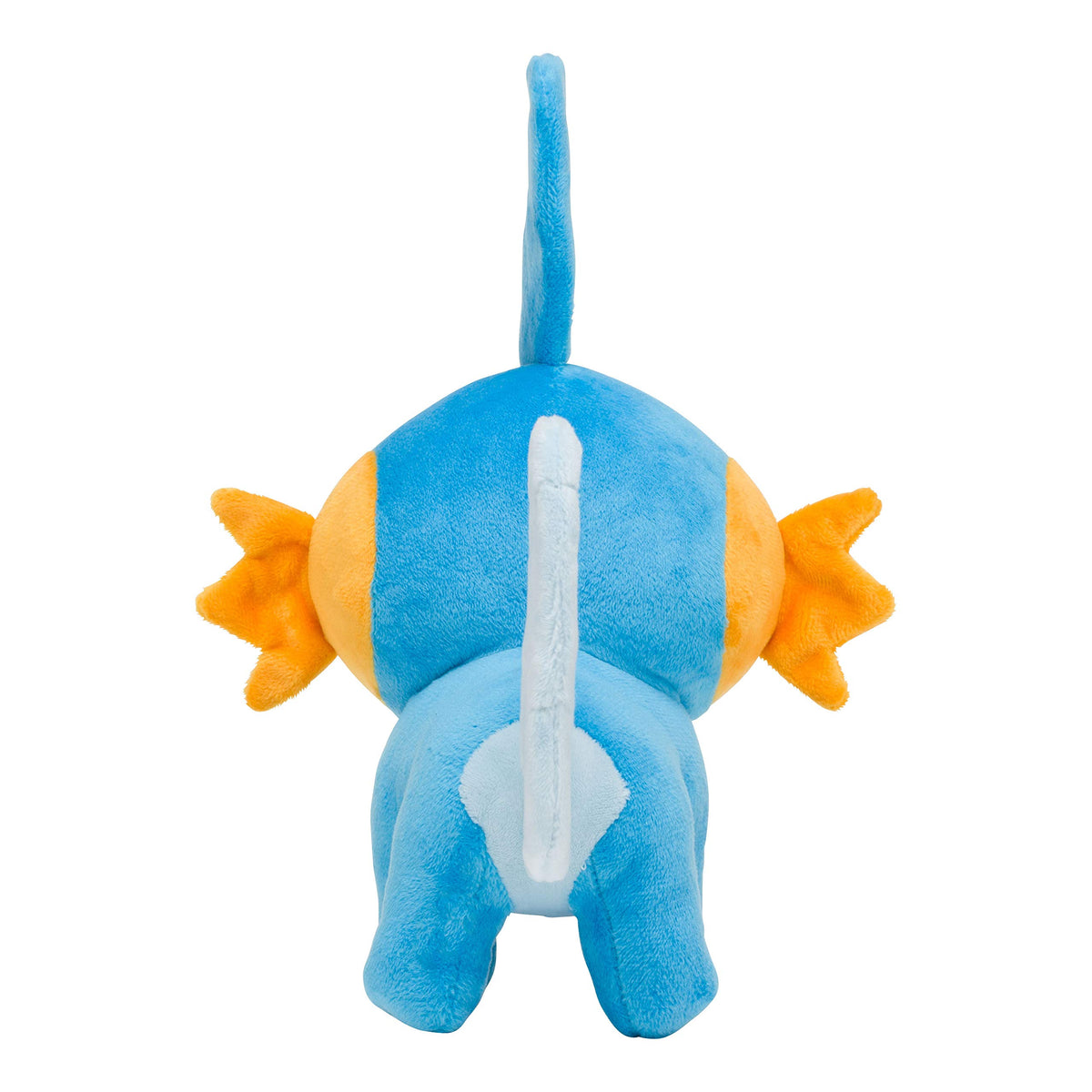 Pokémon Center Mudkip plush back view, compact collectible for shelves