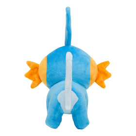 Pokémon Center Mudkip plush back view, compact collectible for shelves