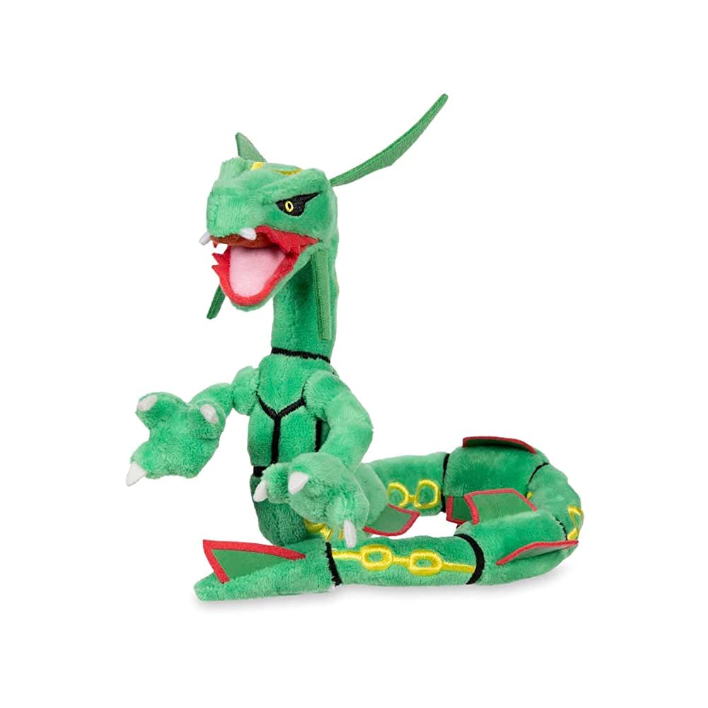 Pokemon Center Rayquaza plush, front view, soft handheld collectible for fans