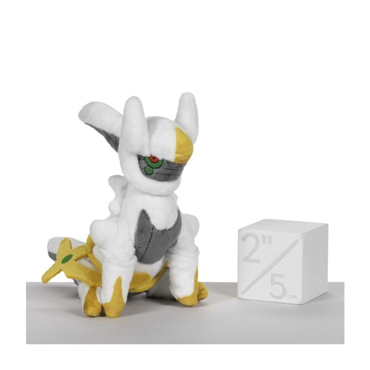 Pokemon Center Arceus Plush seated pose, perfect for collectors and shelves