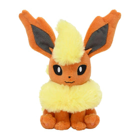 Pokemon Center Flareon Plush - Side view; ideal for shelf display.