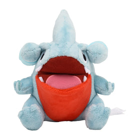 Pokémon Center Sitting Cuties Gible Plush 443 side view ideal for shelf display