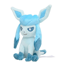 Pokemon Center Sitting Cuties Glaceon plush 471 front view, soft texture perfect for cozy play and display.