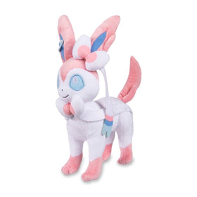 Pokemon Center Sylveon plush front view showing soft fabric and embroidered details.
