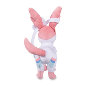 Pokemon Center Sylveon plush held in hand for size reference and gifting sense.
