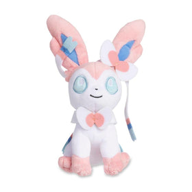 Pokémon Center Sylveon Sitting Cuties Plush close-up highlights soft fabric.