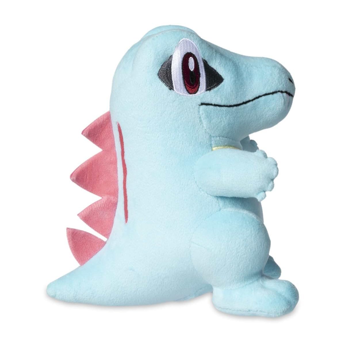 Compact Totodile plush measures about 7 1/4 inches tall and 6 1/2 inches long.
